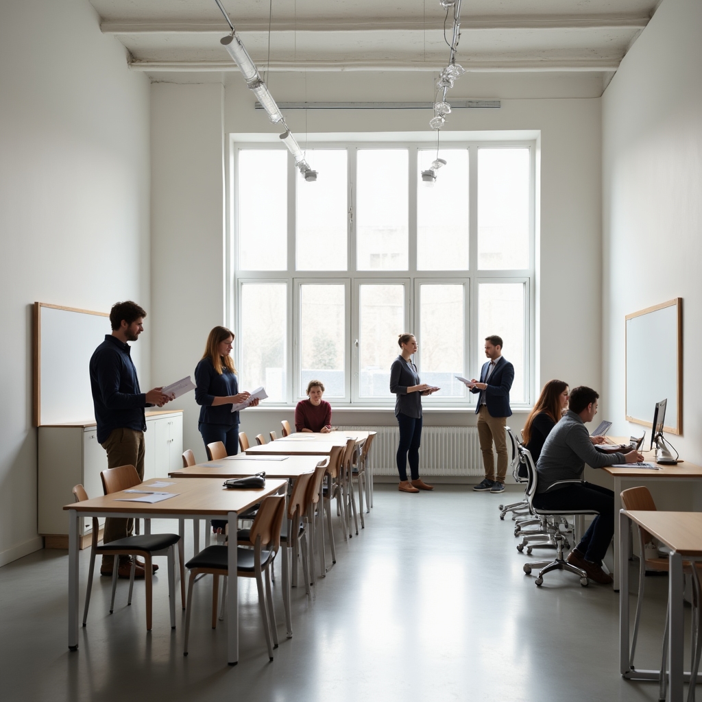 Overview of Monferanto learning environment with participants engaged in structured personal development activities