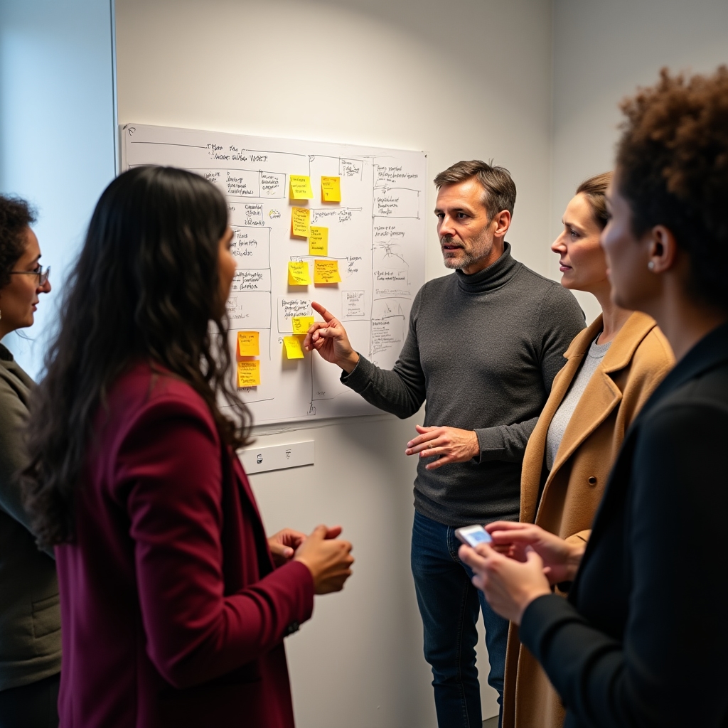 Small group of participants collaborating during an interactive personal development workshop session